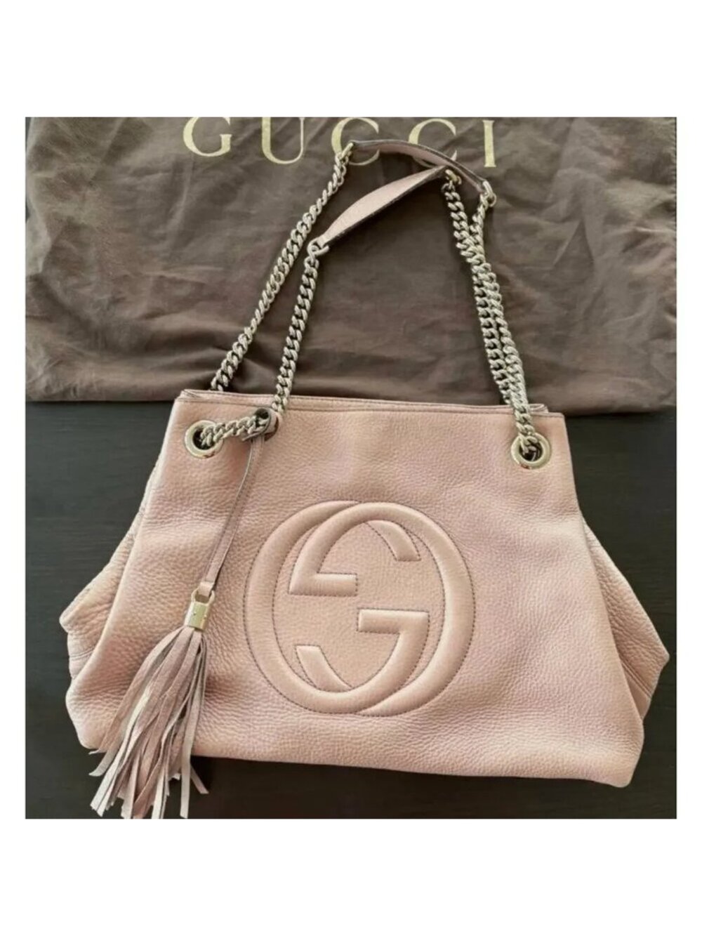 Gucci Soho Medium Chain Shoulder Bag in Pebbled Leather | COA